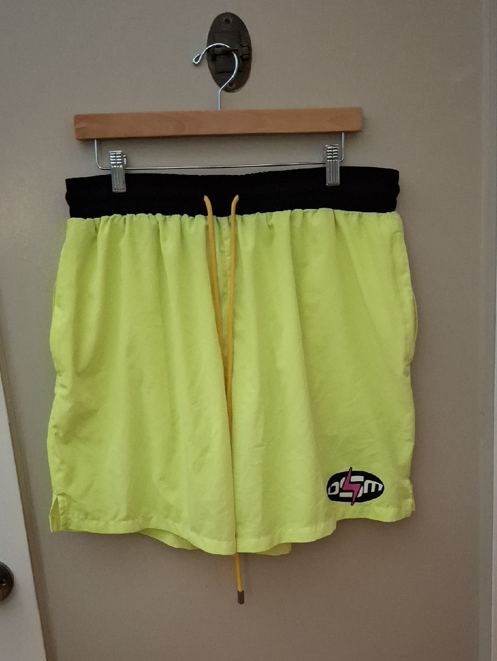 Diet Starts Monday Neon Yellow Drawstring Shorts with Black Waistband_1